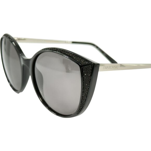 Swarovski SK0168 Womens Plastic Sunglass 01A Shiny Black 55-19 w Gray Lenses - Picture 2 of 5